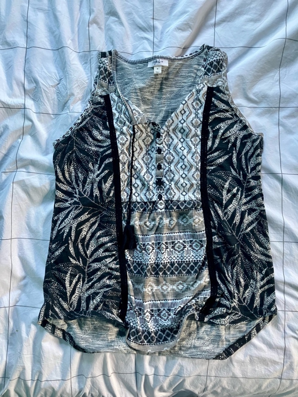 Style & Co. Black and White Printed Sleeveless Tank